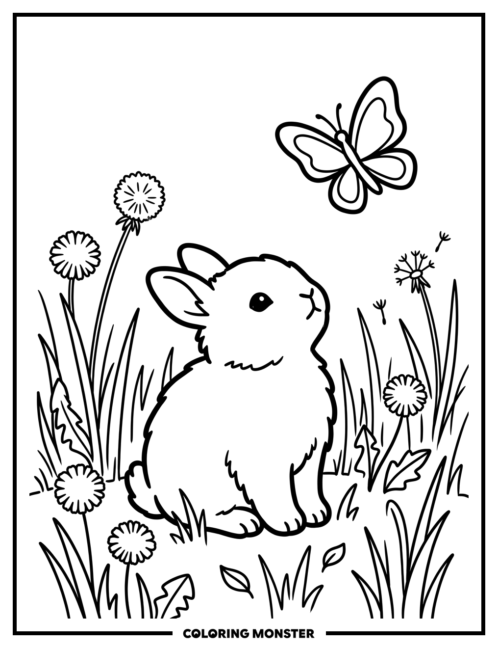 Baby Bunny and Butterfly Coloring Page