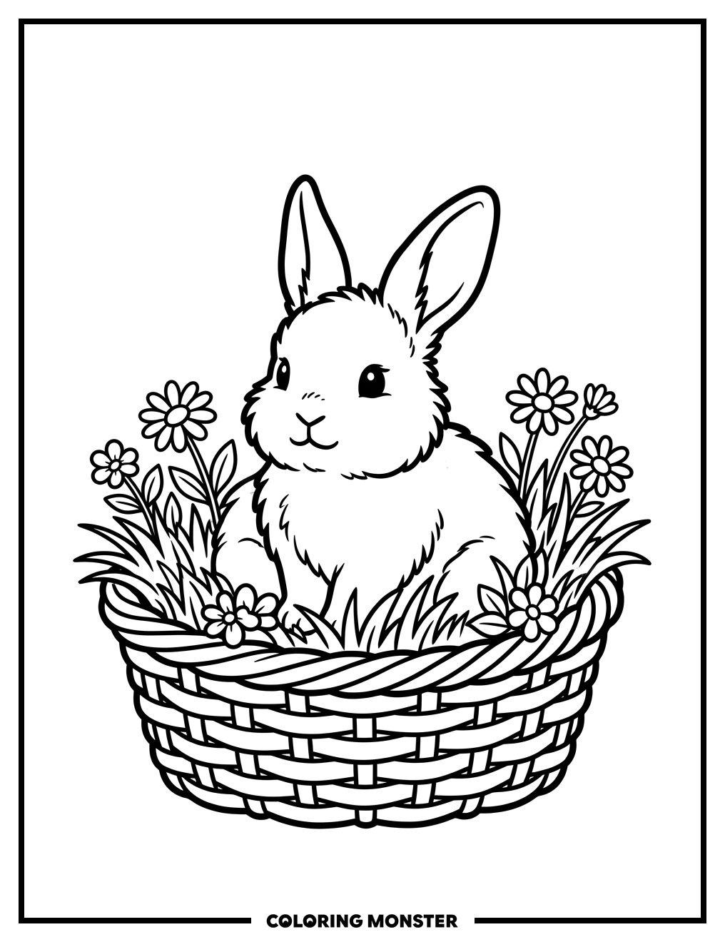 Baby Bunny in a Basket Coloring Page