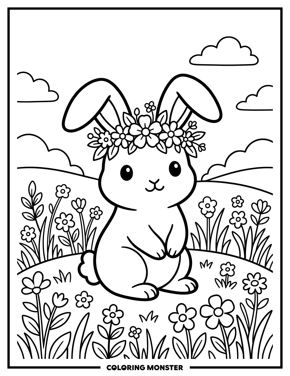Baby Bunny With Flower Crown Coloring Page
