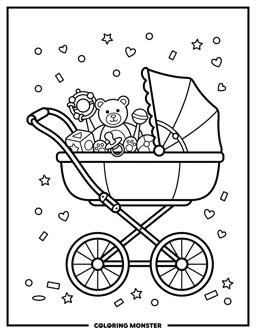 Baby Carriage with Toys Coloring Page