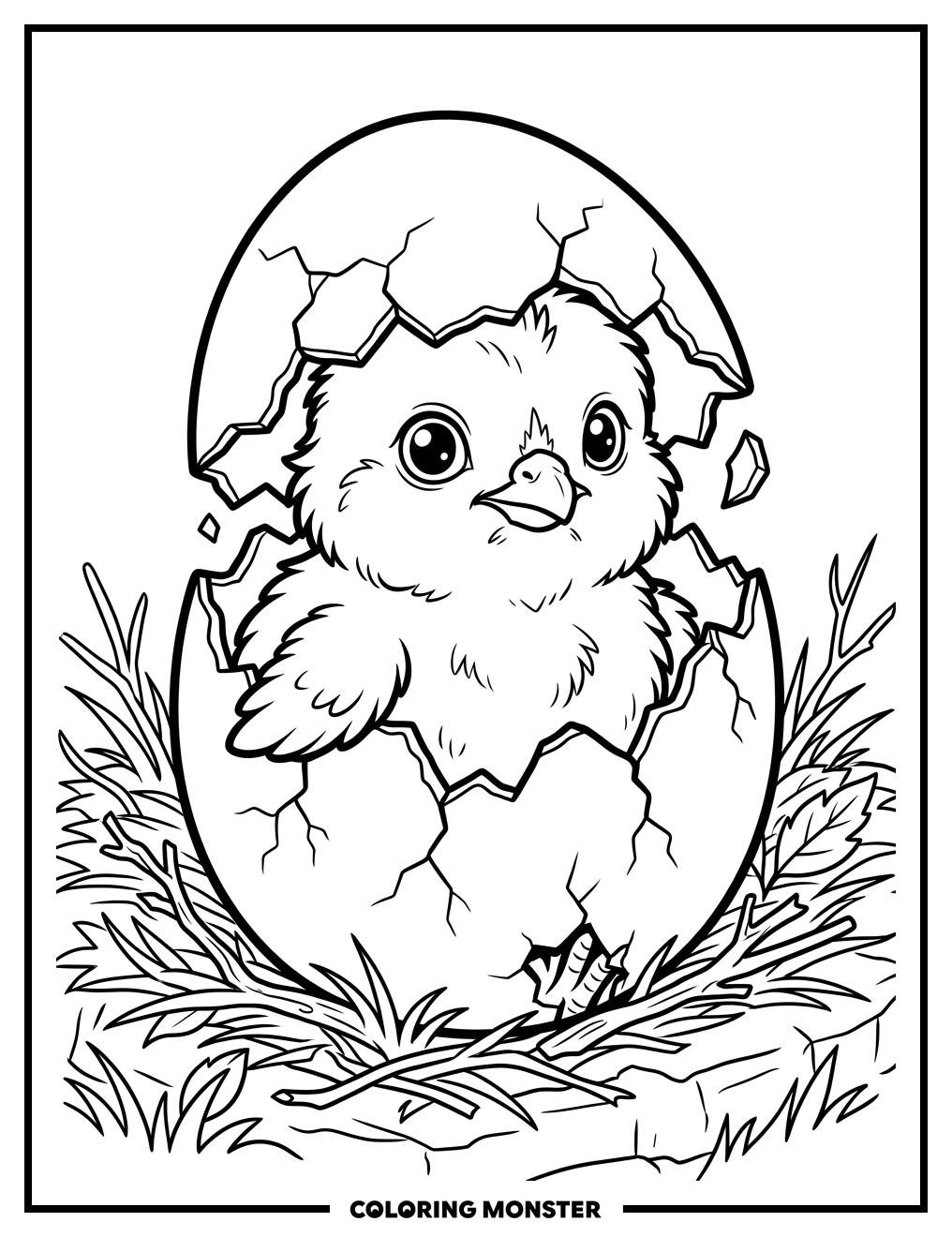 Baby Chick Hatches From Egg Coloring Page