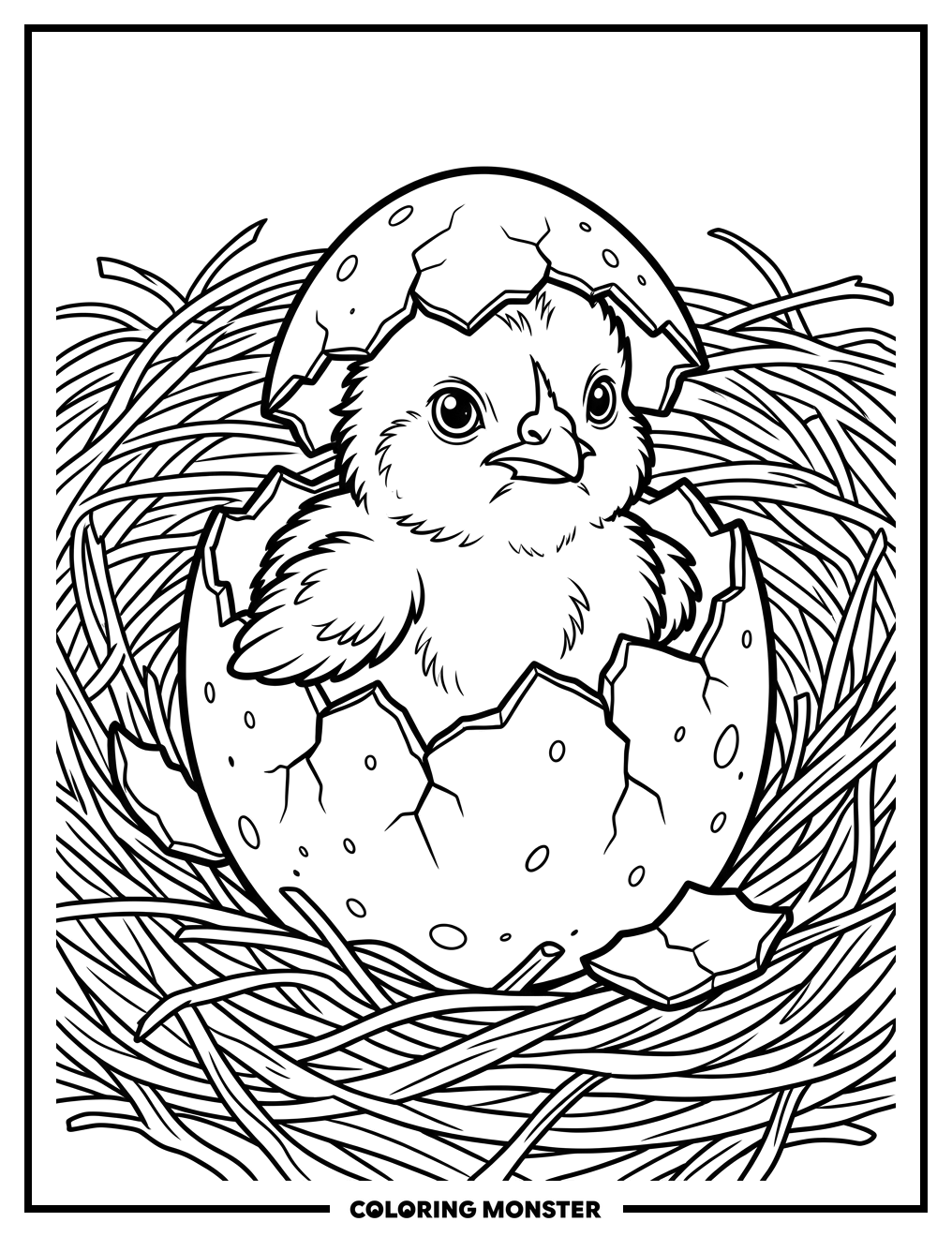 Baby Chick Hatches From Egg Coloring Page