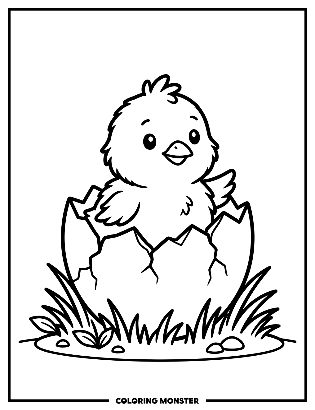 Baby Chick Hatches From Egg Coloring Page