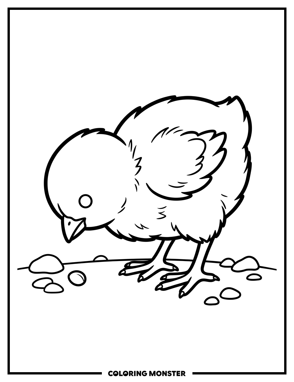 Baby Chick Pecking a Seed Coloring Page