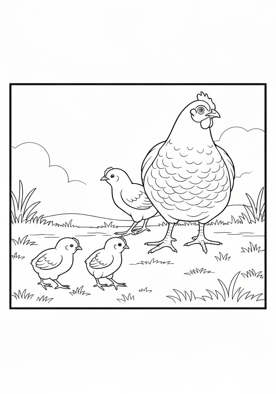 Baby Chicks Following A Mama Hen