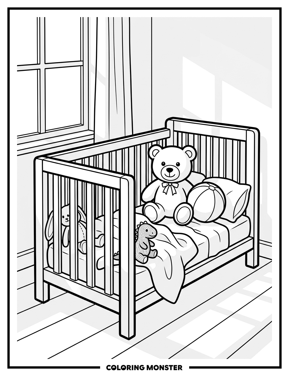 Baby Crib With Toys Coloring Page