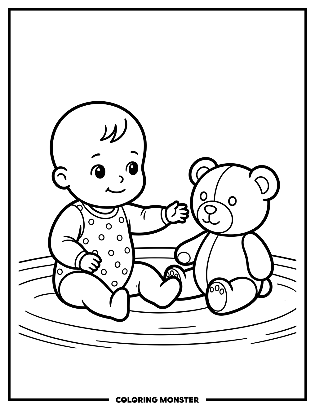 Baby Doll and Teddy Bear Playtime Coloring Page