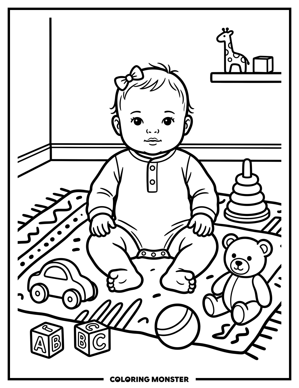 Baby Doll and Toys on Rug Coloring Page