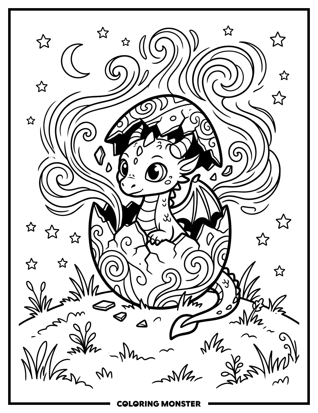 Baby Dragon Emerging From Egg Coloring Page