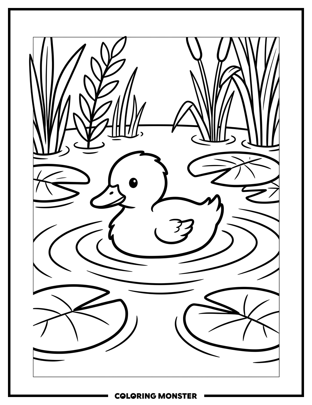 Baby Duckling on a Pond Coloring Page