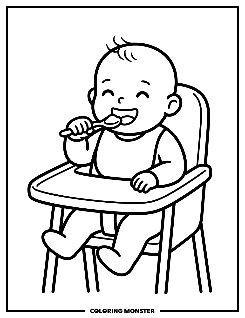 Baby Eating Puree In High Chair Coloring Page