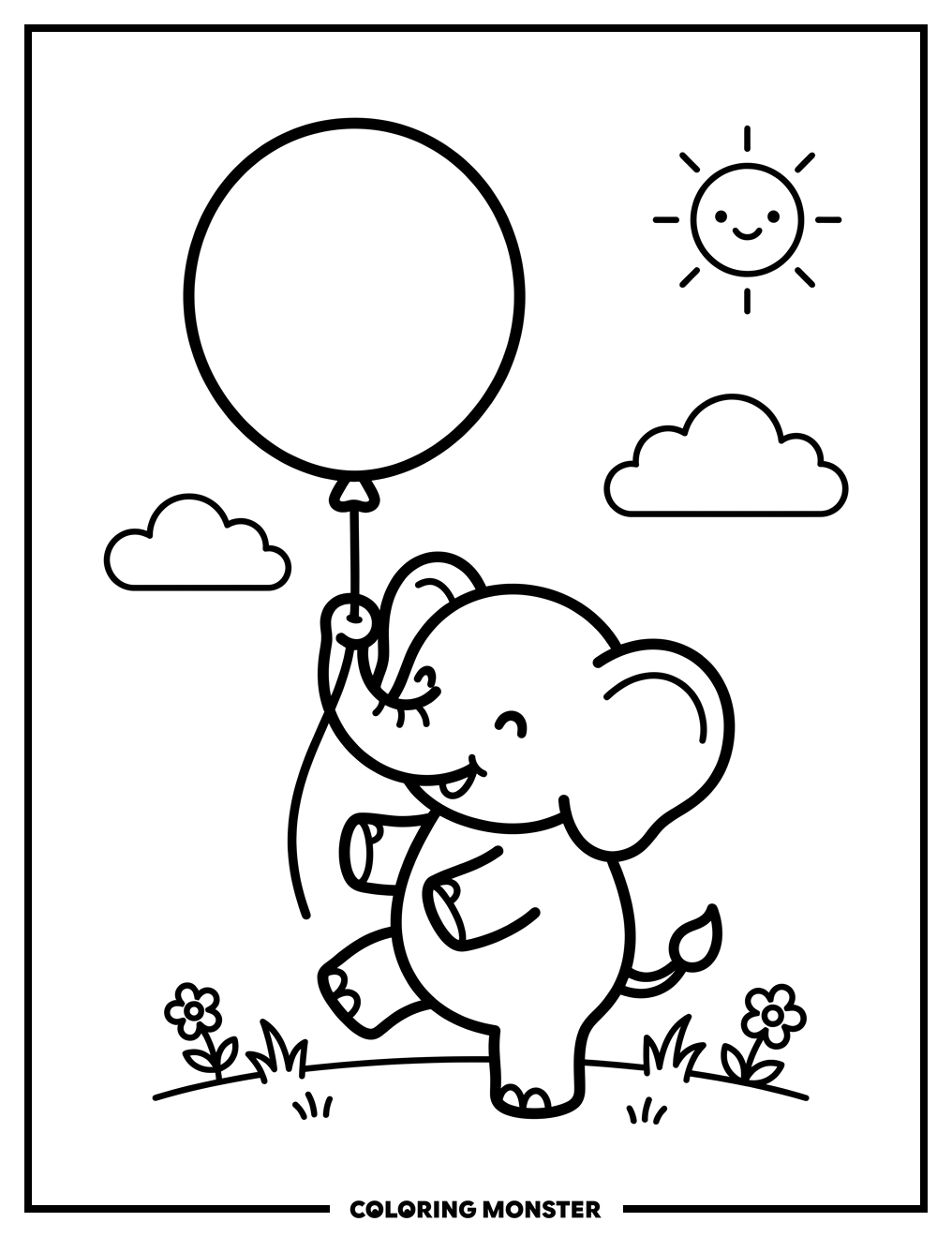Baby Elephant With Balloon Coloring Page