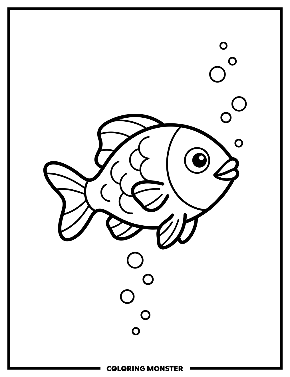 Baby Fish and Bubbles Coloring Page