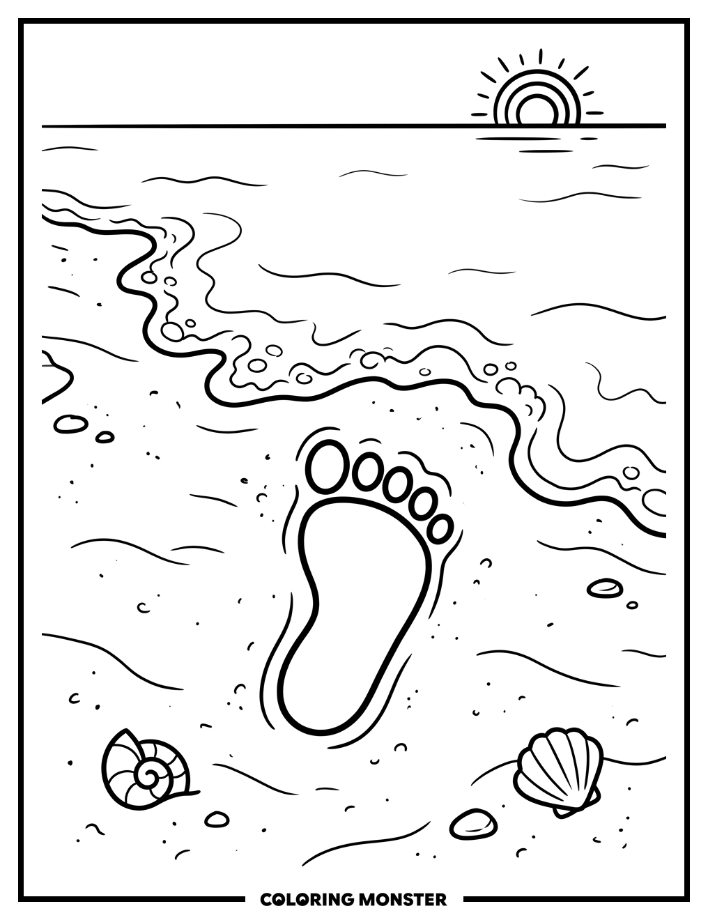 Baby Footprint in Sand Coloring Page