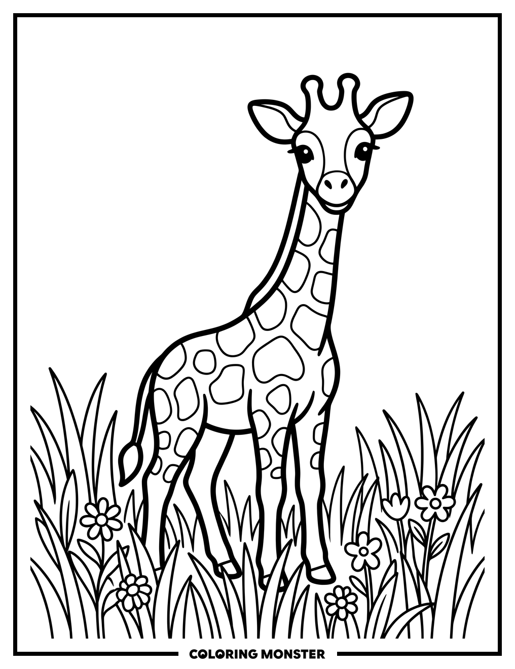 Baby Giraffe in Tall Grass Coloring Page