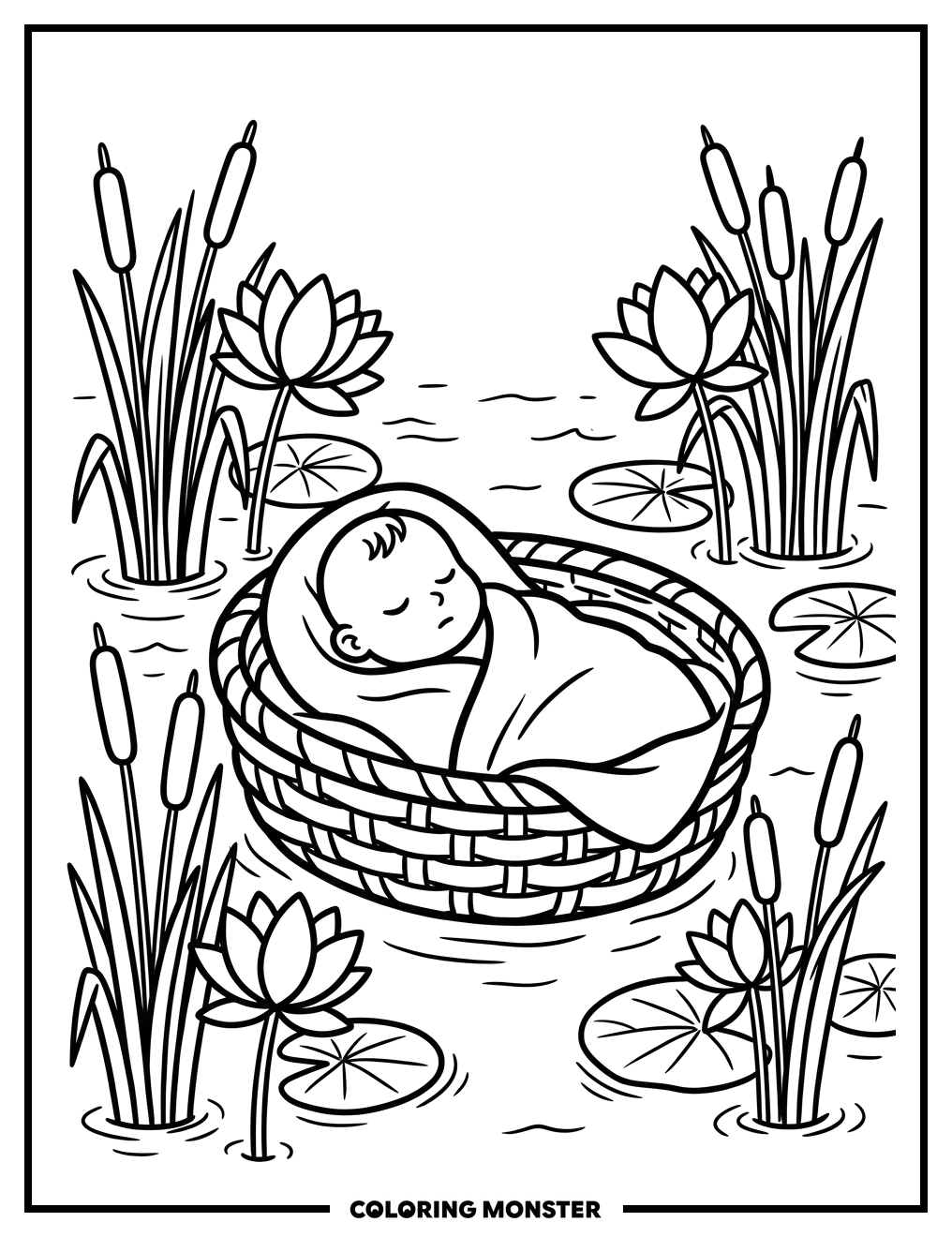 Baby in Basket on Water Coloring Page