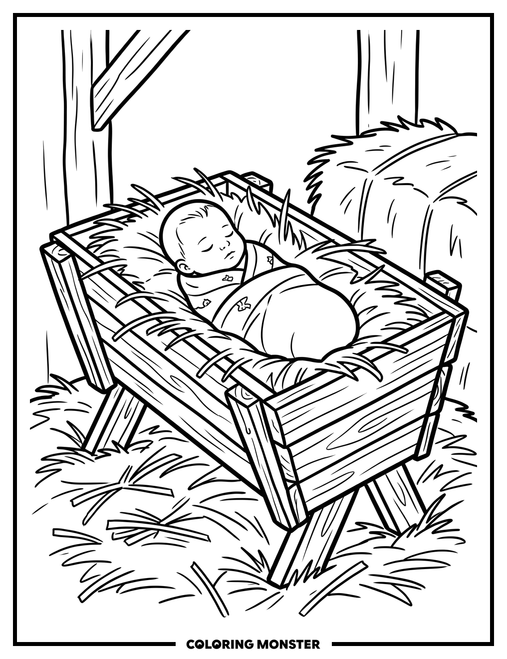 Baby Jesus in a Manger Coloring Page