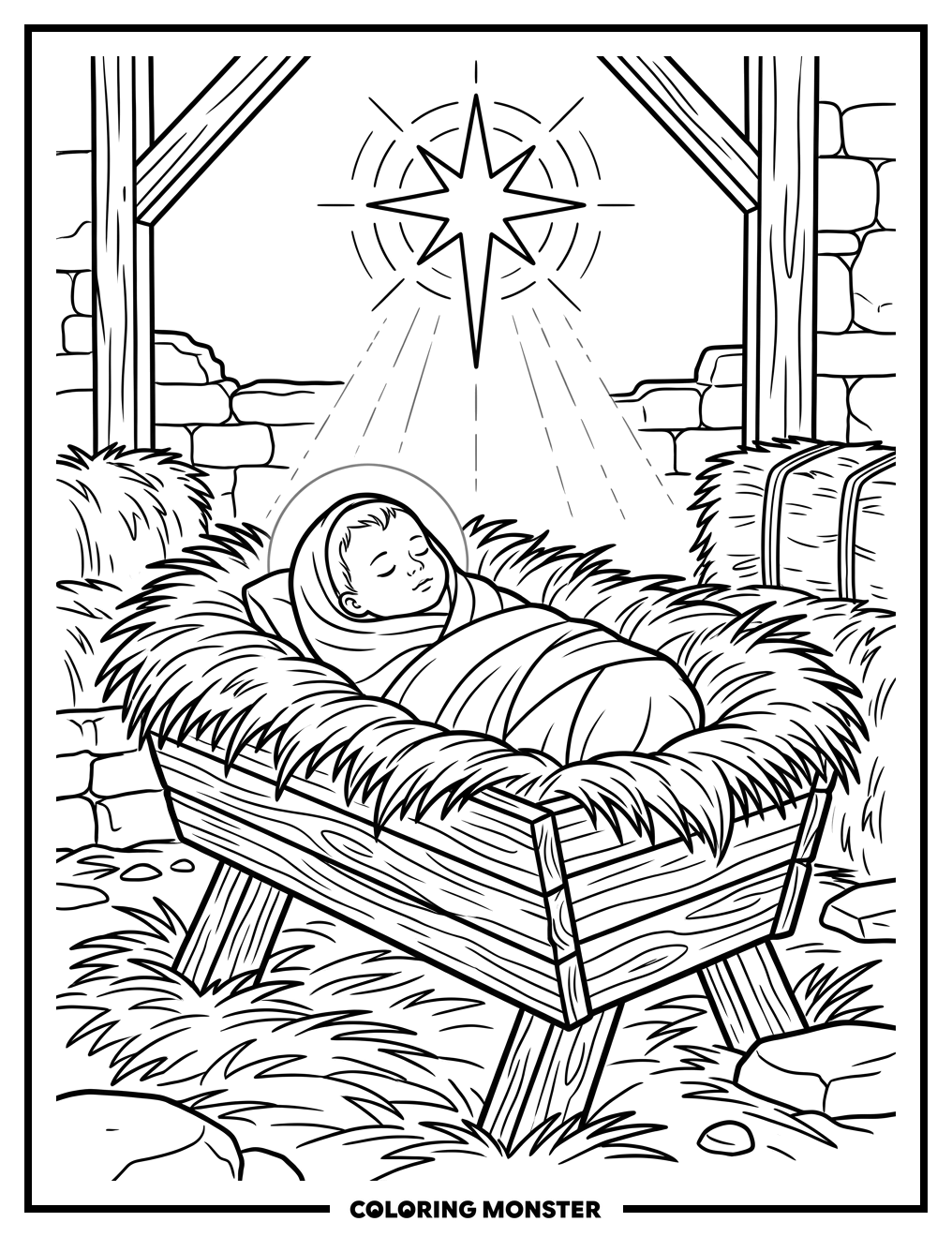 Baby Jesus in a Manger Coloring Page