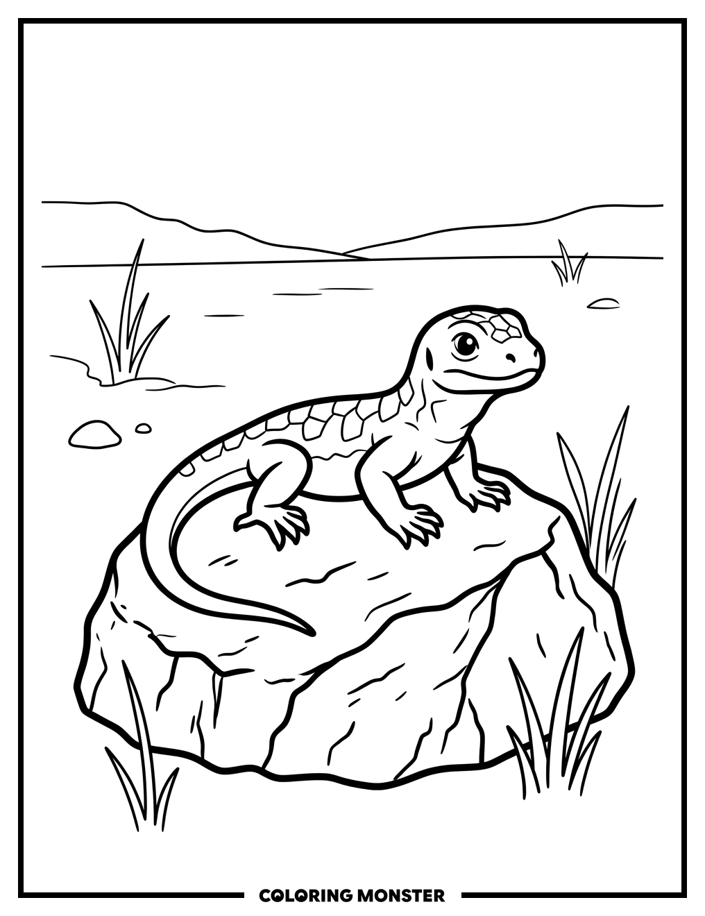 Baby Komodo Dragon on Rock Coloring Page