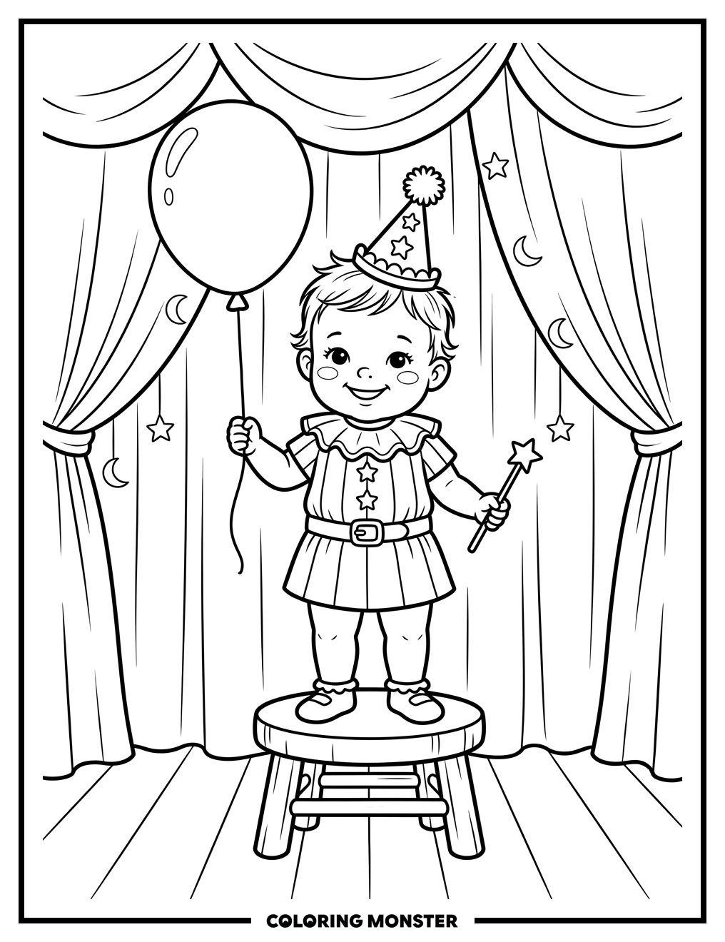 Baby Magician with Balloon Coloring Page