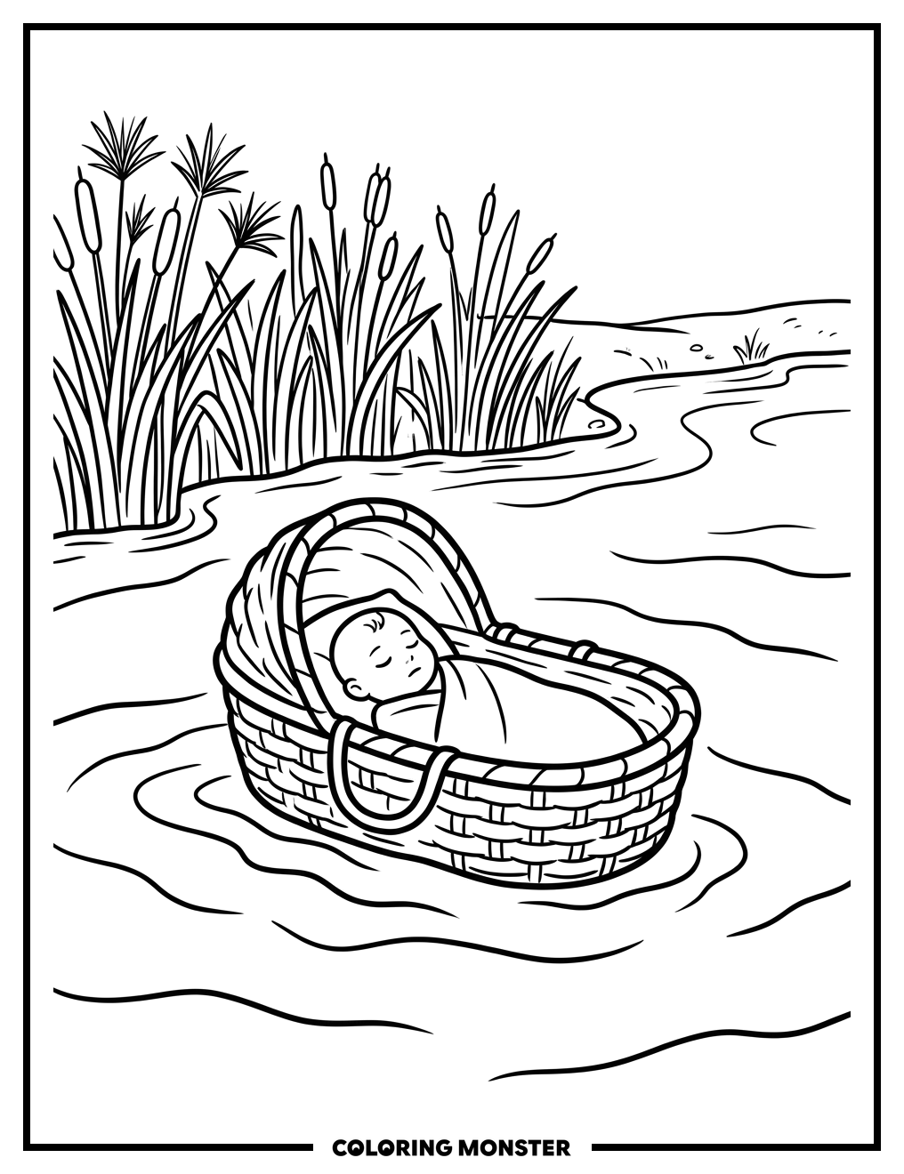 Baby Moses in a Basket on the River Coloring Page