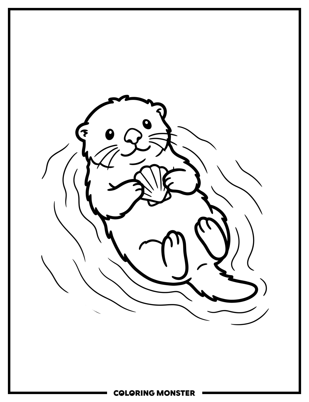 Baby Otter Floating With Shell Coloring Page
