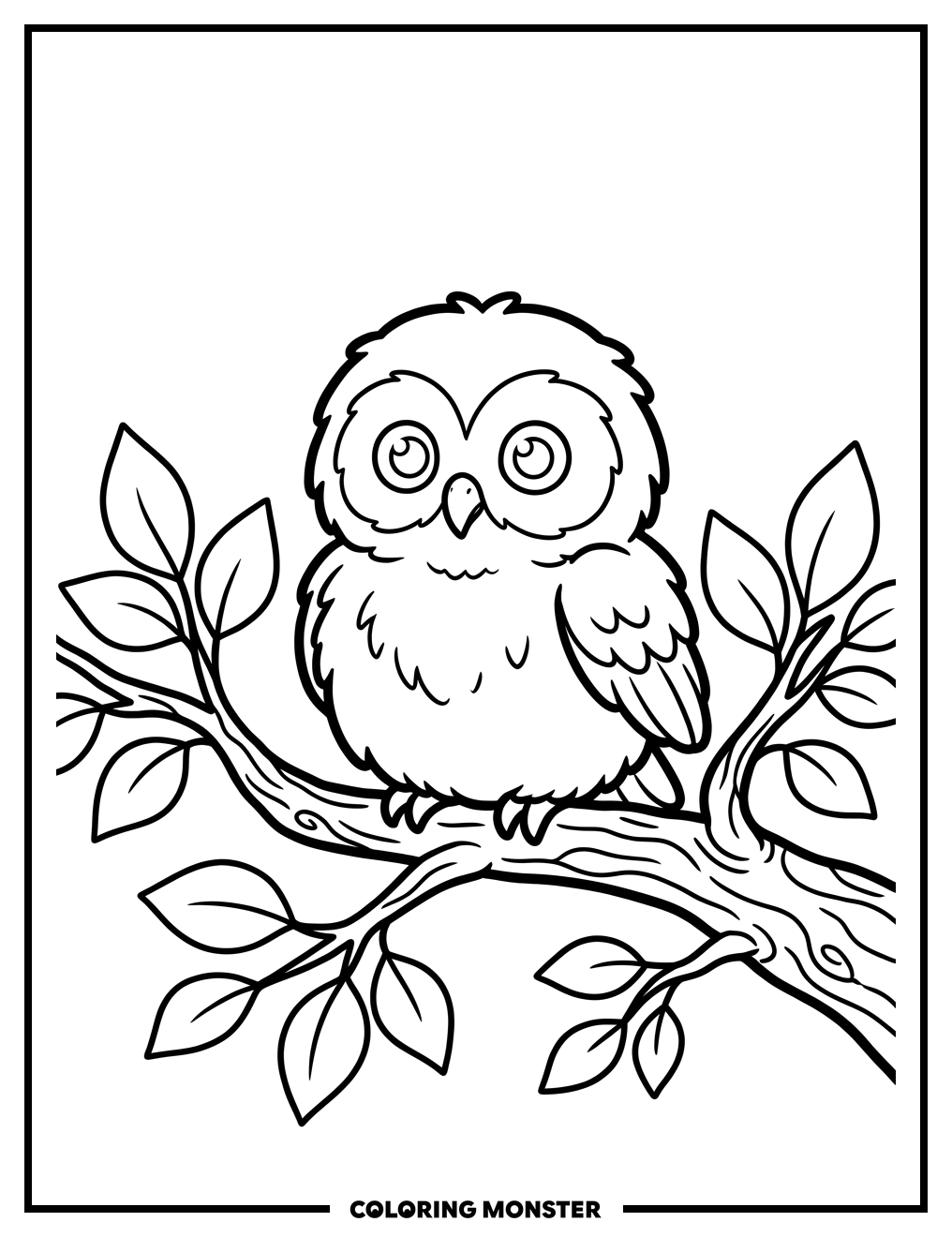 Baby Owl on a Tree Branch Coloring Page