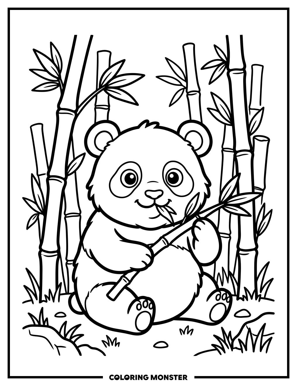 Baby Panda Eating Bamboo Coloring Page