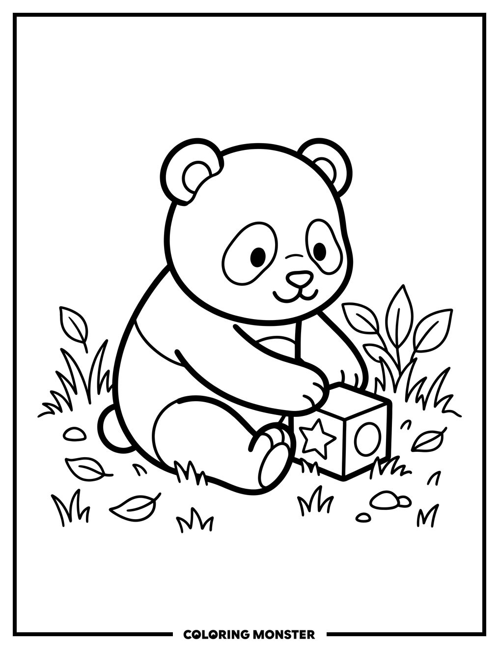 Baby Panda Plays With Block Coloring Page