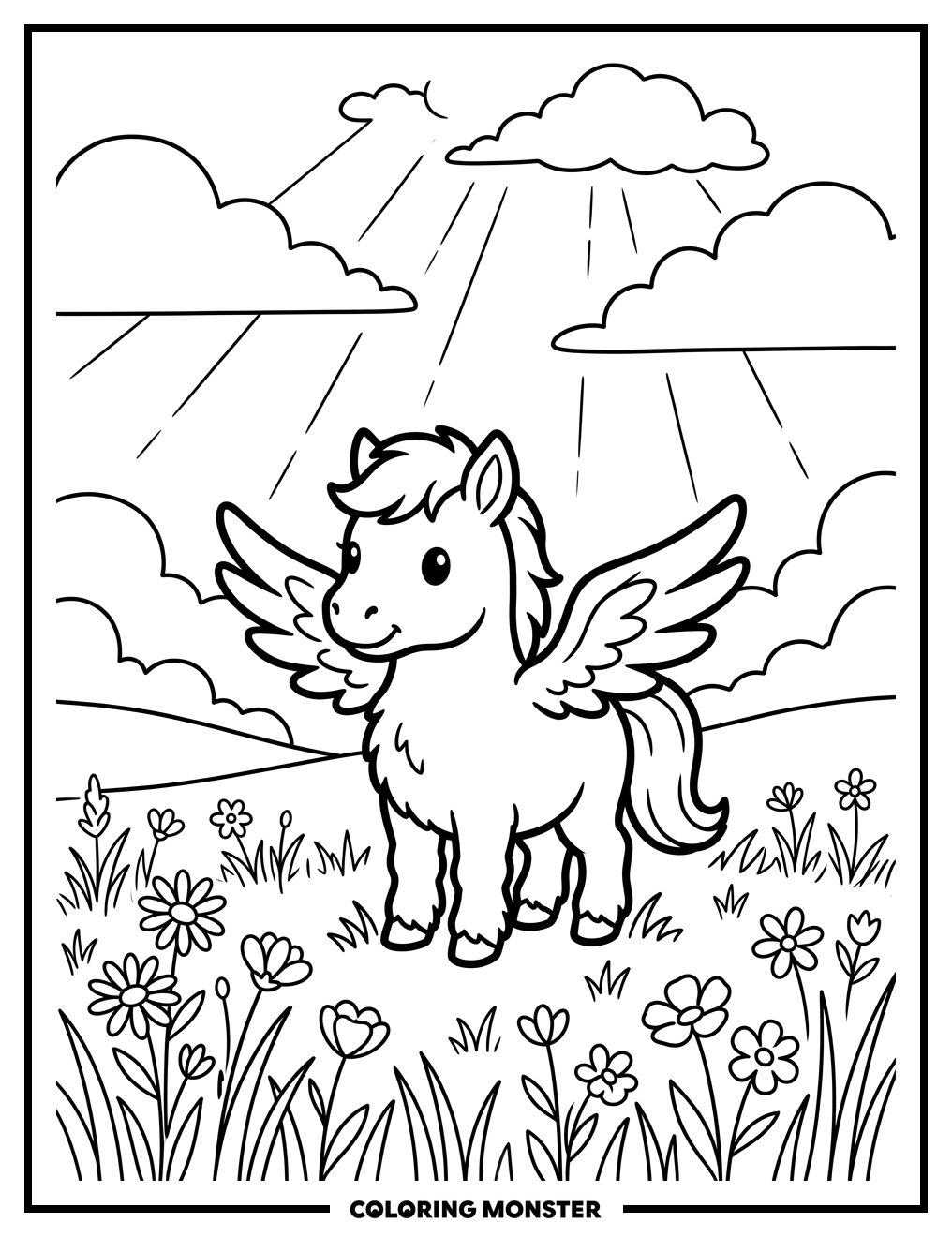 Baby Pegasus Ready for First Flight Coloring Page