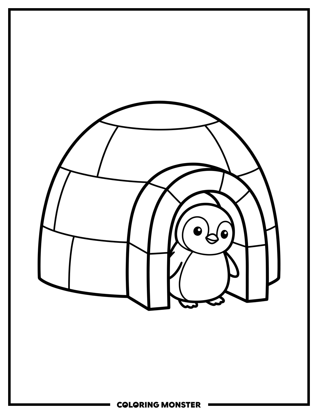 Baby Penguin in Igloo Coloring Page