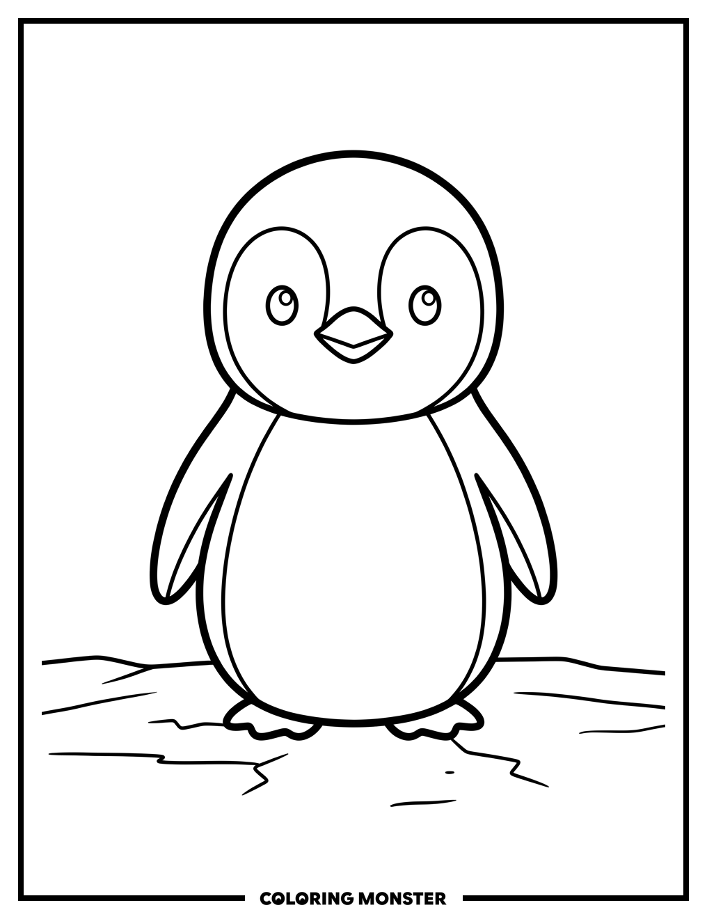 Baby Penguin on Ice Coloring Page