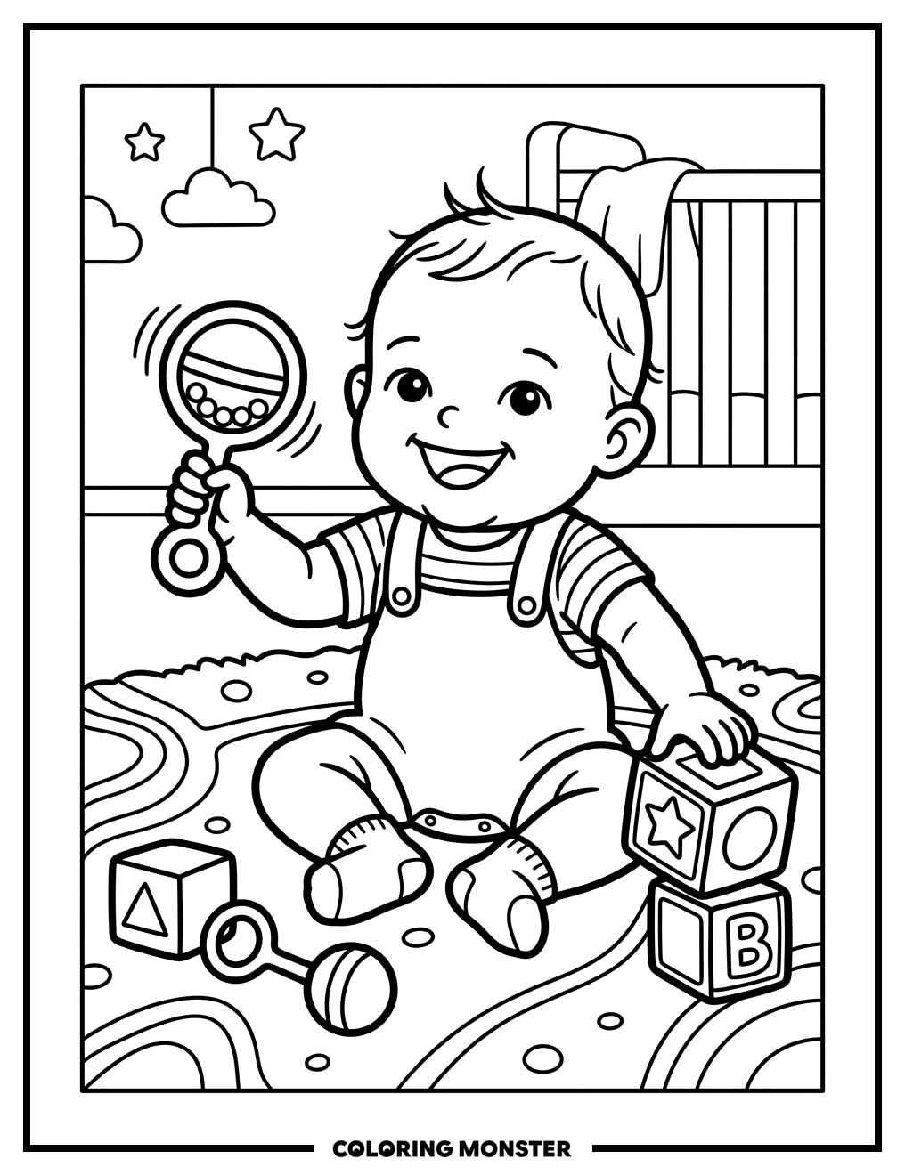 Baby Playing With Toys Coloring Page