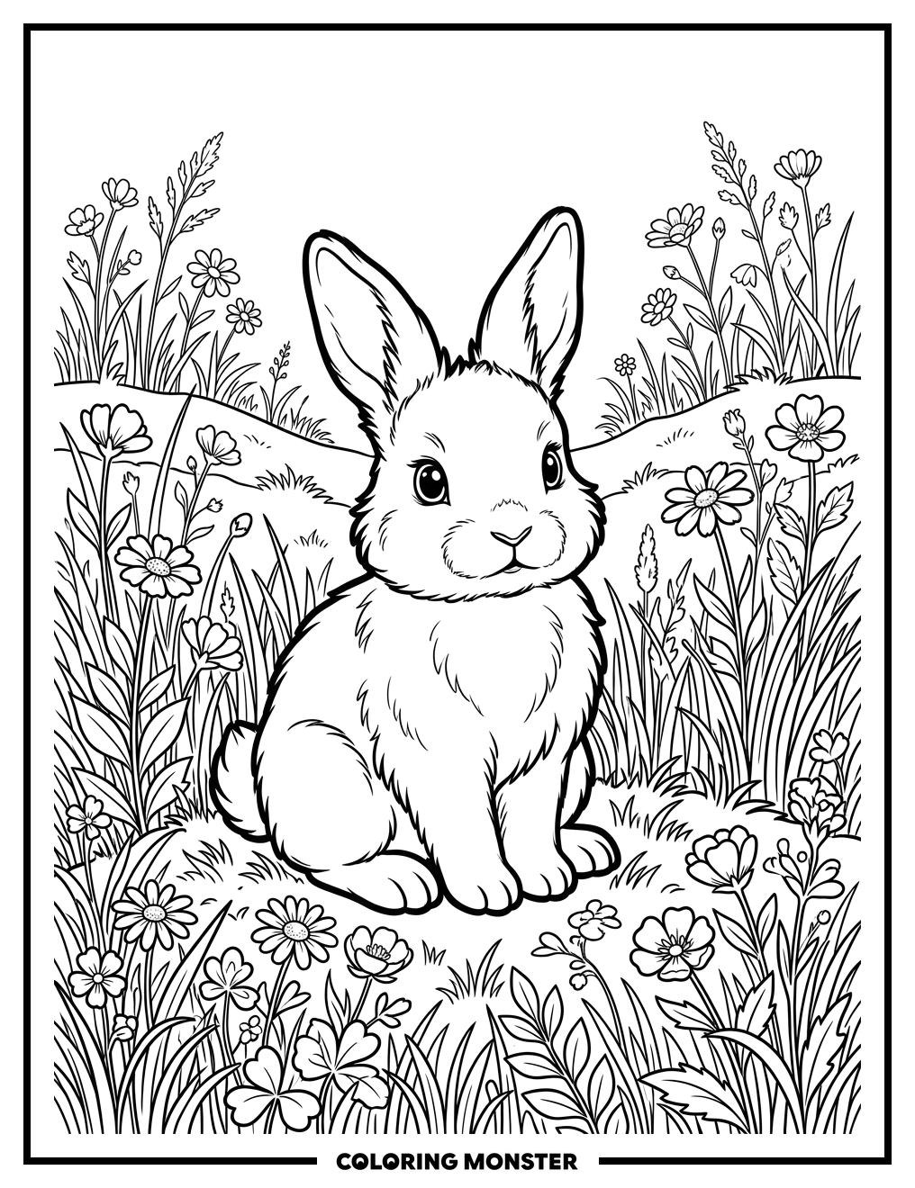 Baby Rabbit in a Field Coloring Page