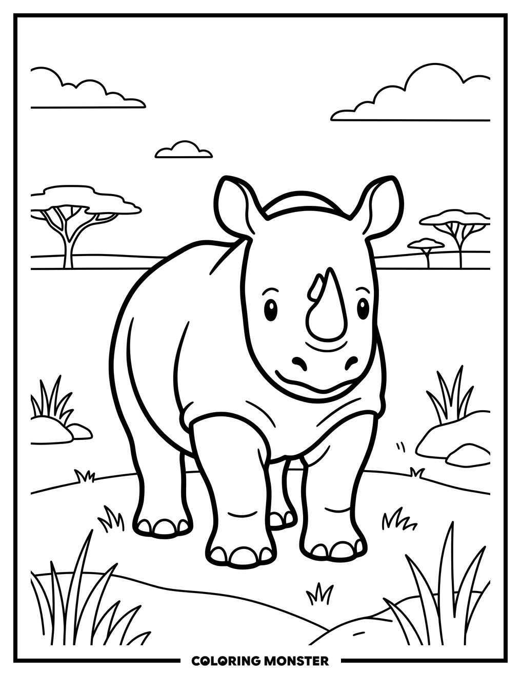 Baby Rhinoceros in Savanna Coloring Page