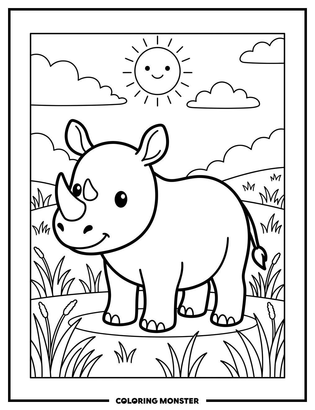 Baby Rhinoceros on the Savanna Coloring Page