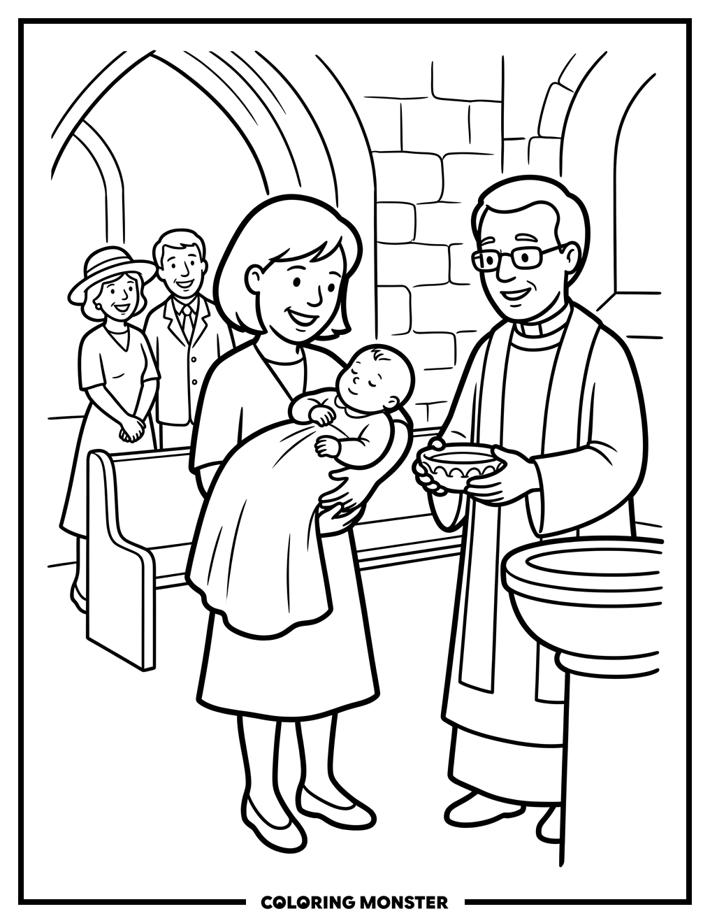 Baby's Christening Ceremony Coloring Page