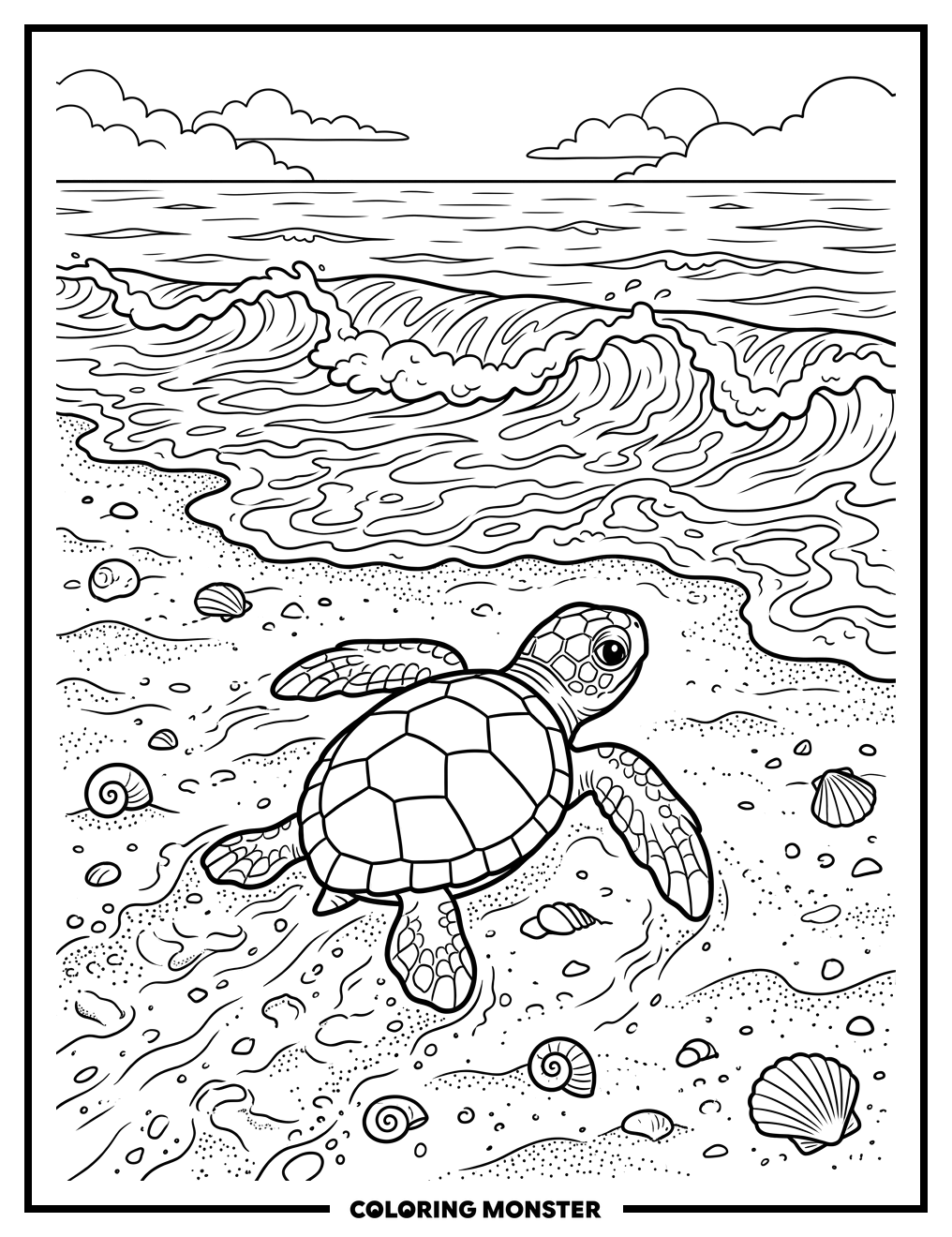 Baby Sea Turtle on Sandy Beach Coloring Page
