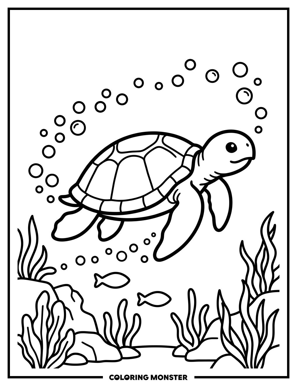 Baby Sea Turtle Swimming Coloring Page