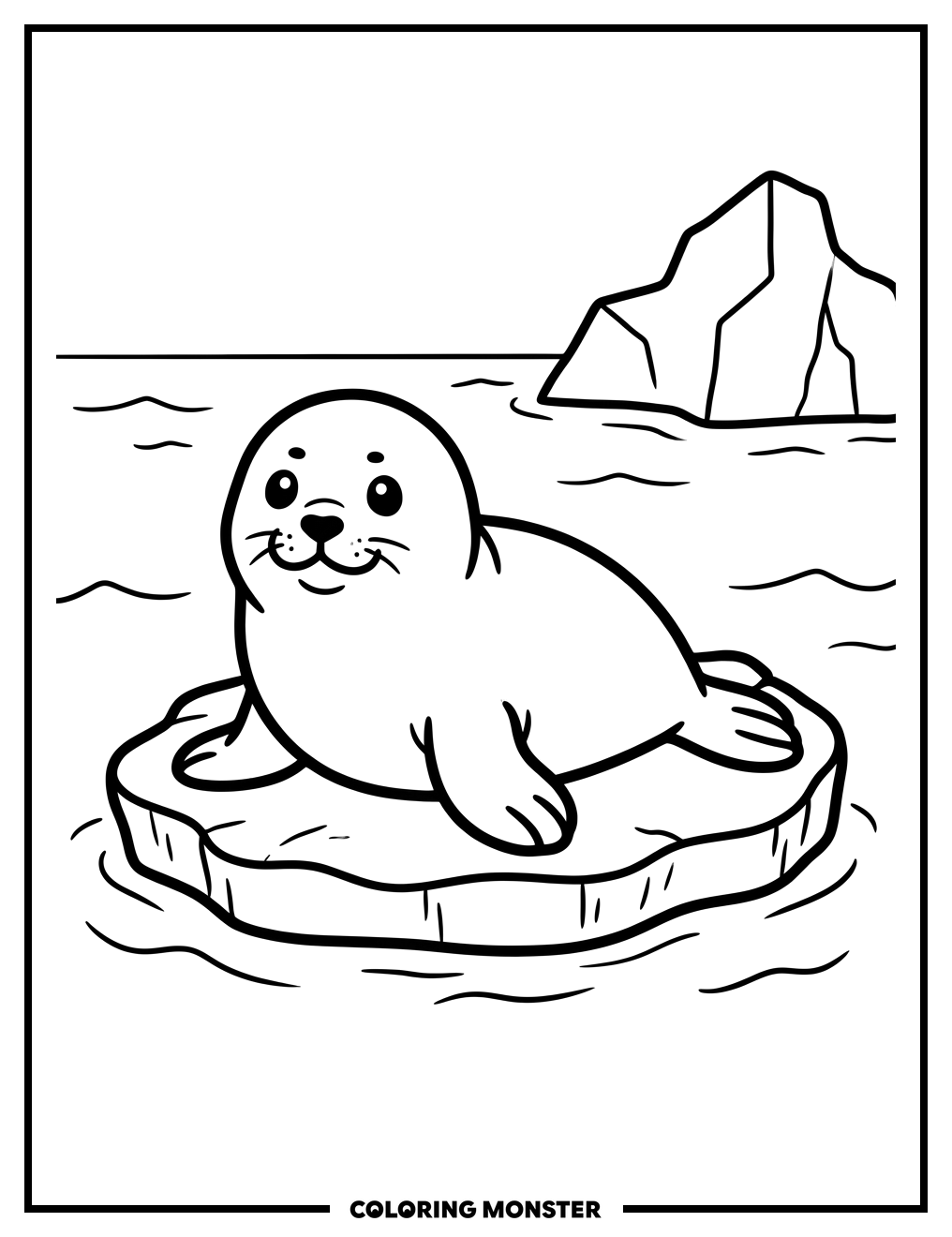 Baby Seal on Ice Floe Coloring Page