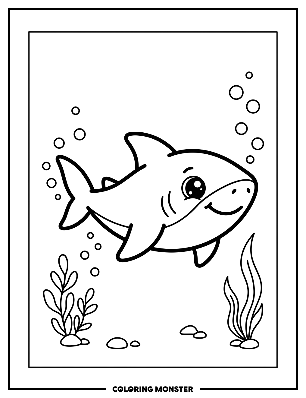 Baby Shark Swimming Joyfully Coloring Page