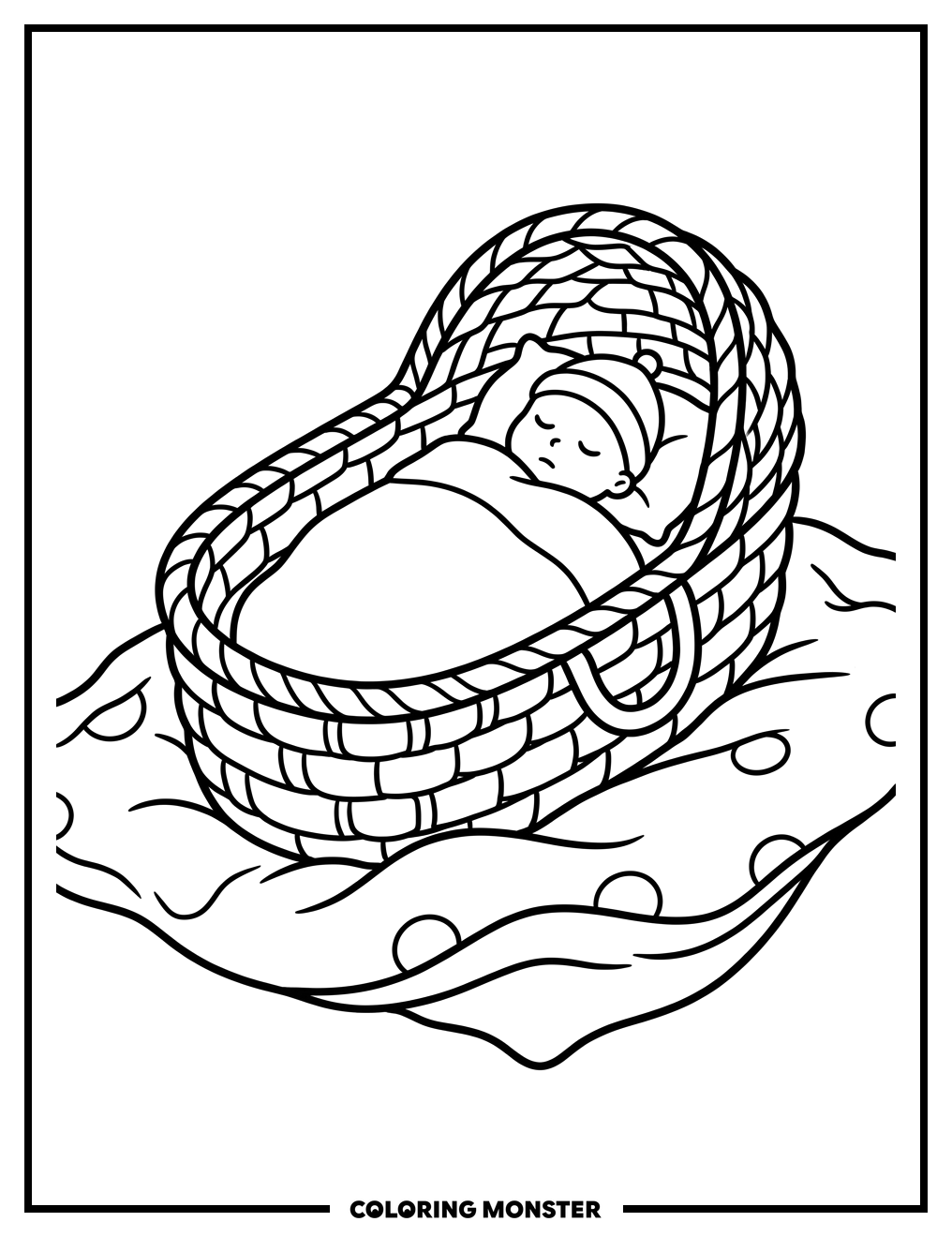 Baby Sleeping in Moses Basket Coloring Page