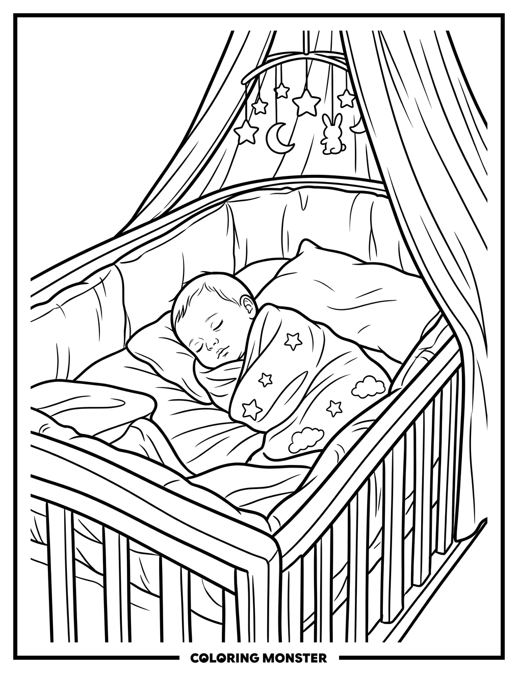 Baby Sleeping Peacefully in Crib Coloring Page