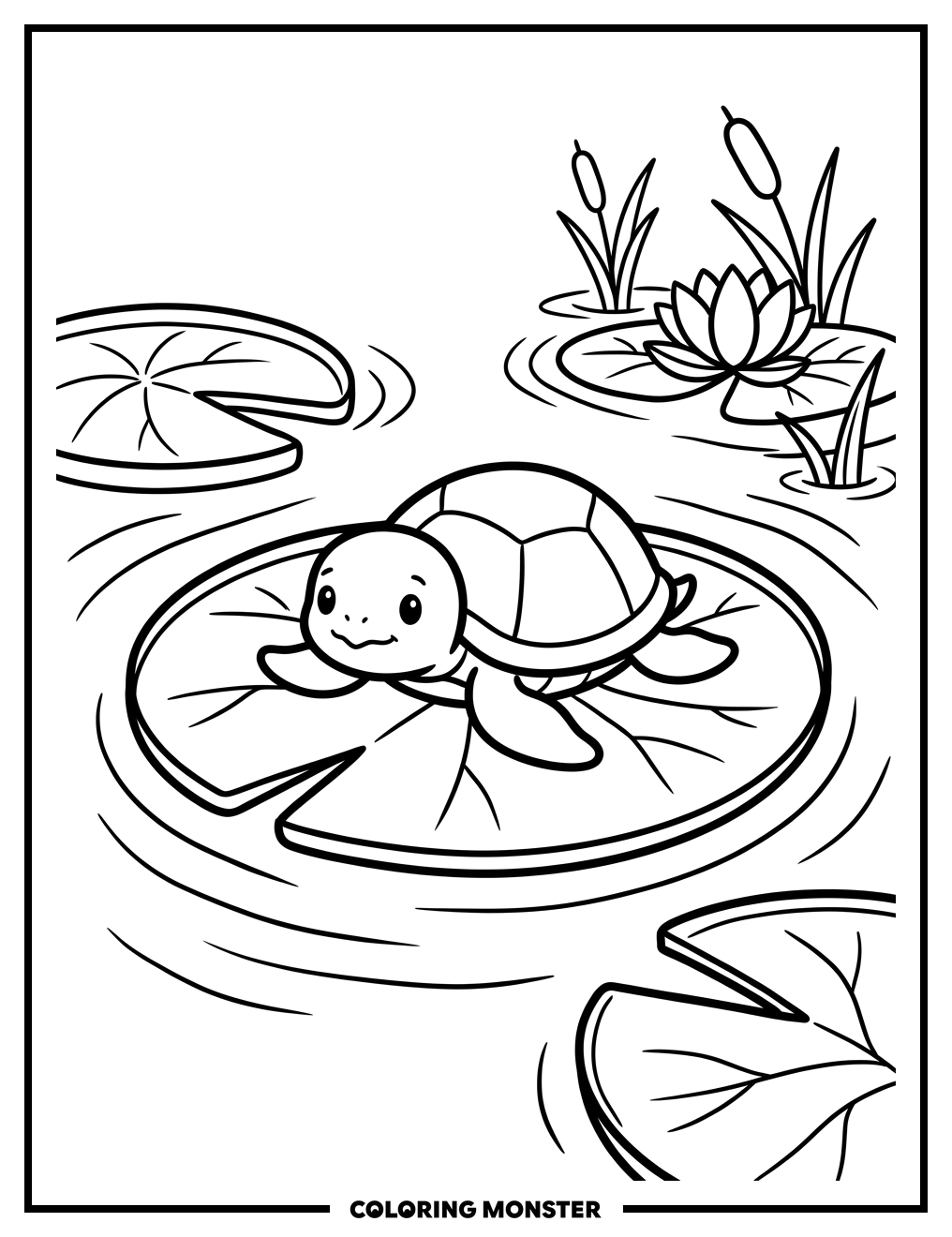 Baby Turtle on Lily Pad Coloring Page