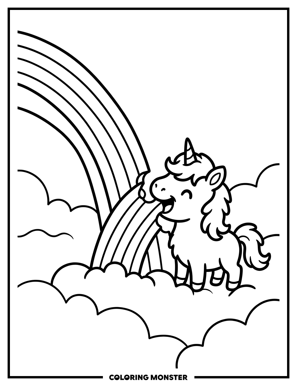 Baby Unicorn Eating a Rainbow Coloring Page