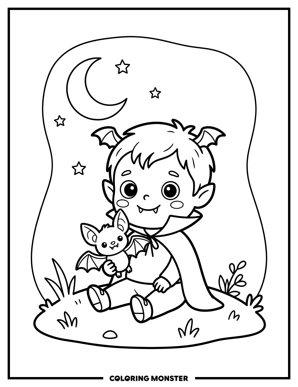 Baby Vampire With Bat Coloring Page
