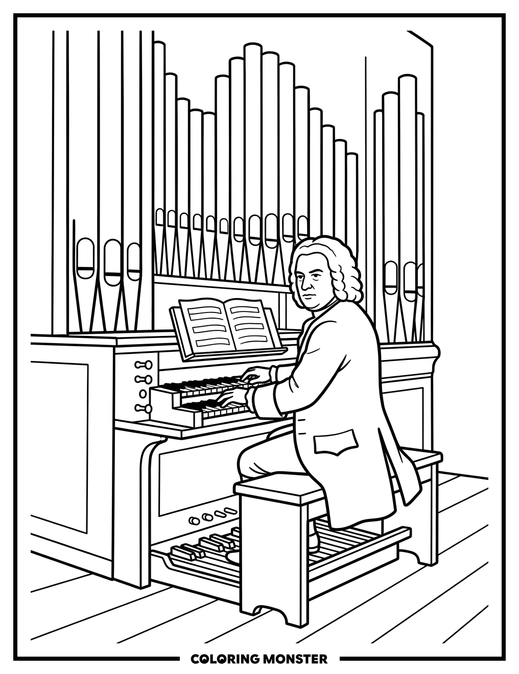 Bach Playing the Pipe Organ Coloring Page