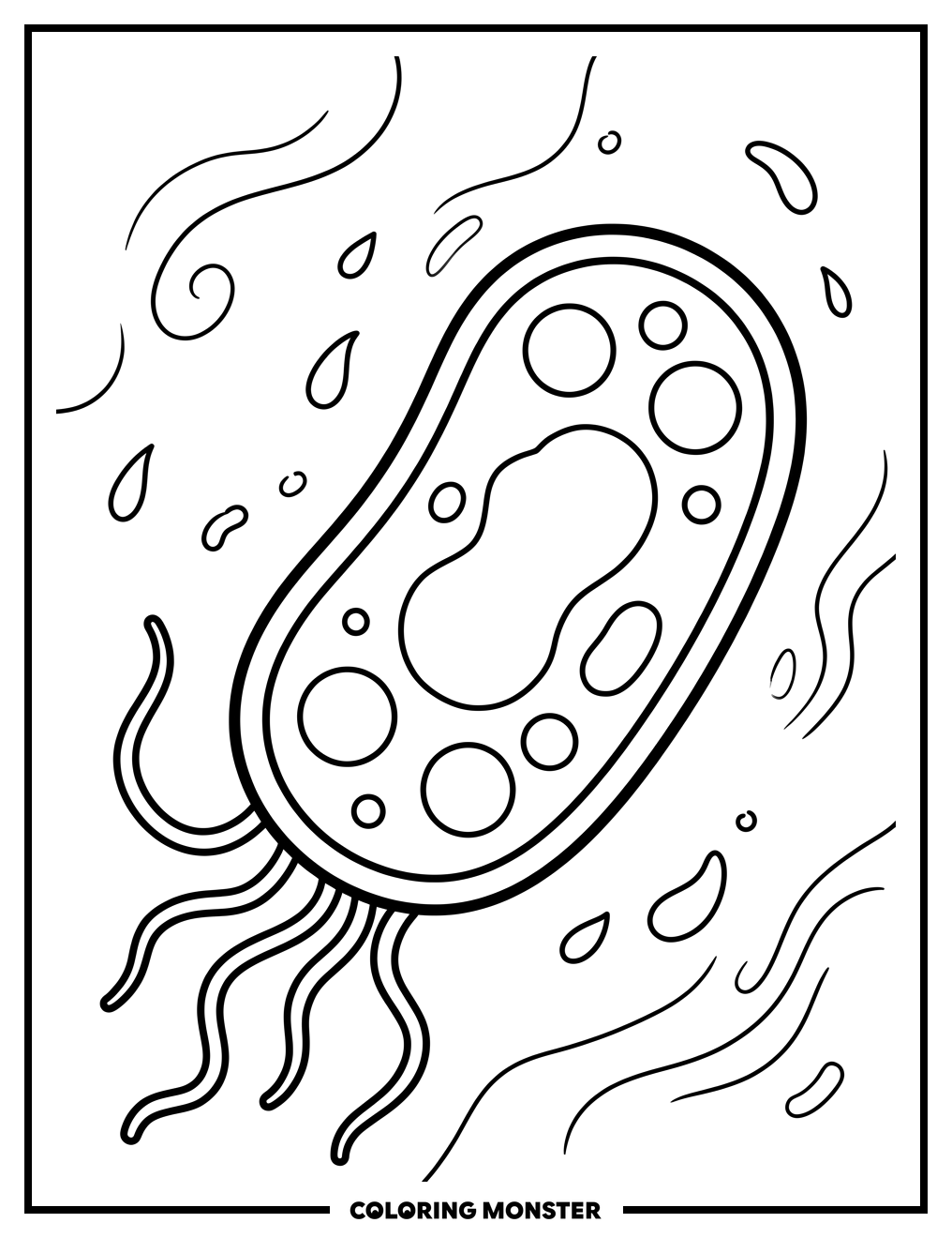 Bacterium Cell With Flagella Coloring Page