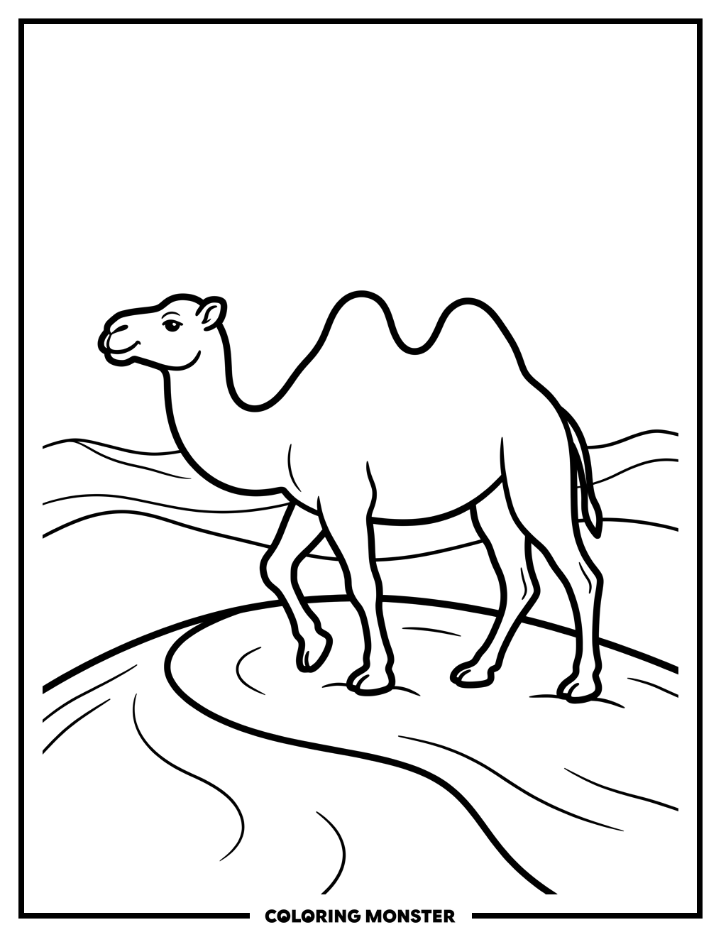 Bactrian Camel in the Desert Coloring Page