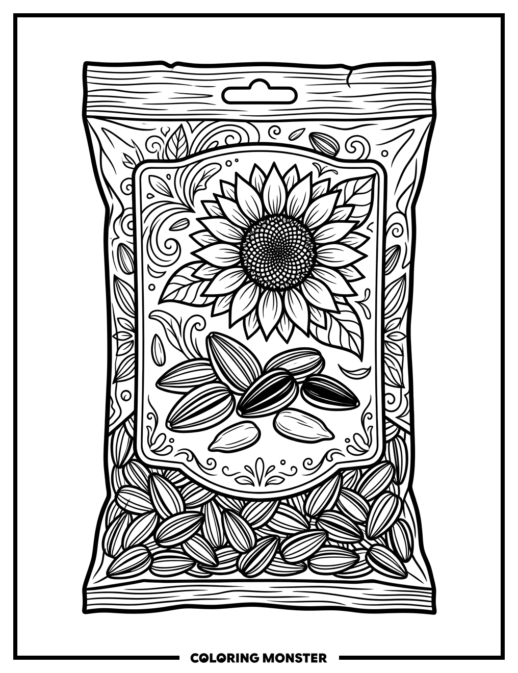 Bag of Sunflower Seeds Coloring Page